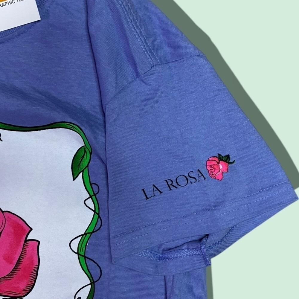 Graphic Tee Purple Blue Rose Folk Art Streetwear S NWT Graffiti Lotteria La Rosa - Picture 3 of 4
